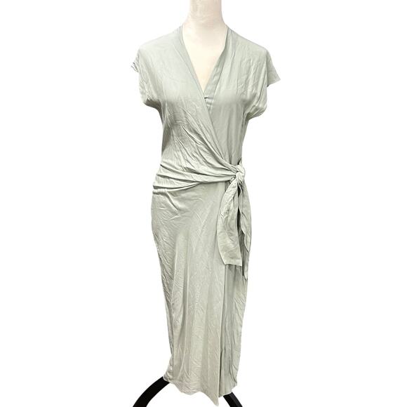 Effortless Chic Sage Maxi Dress r//c‎ Tie Front Minimalist Capsule Size S - Picture 1 of 9